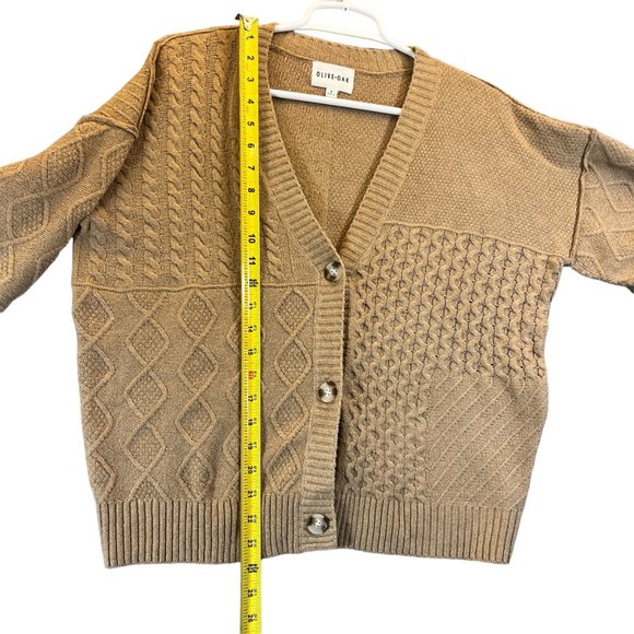 Olive + Oak Women's Size Small Tan Long Sleeve Button Knitted Cardigan Sweater - Picture 6 of 9